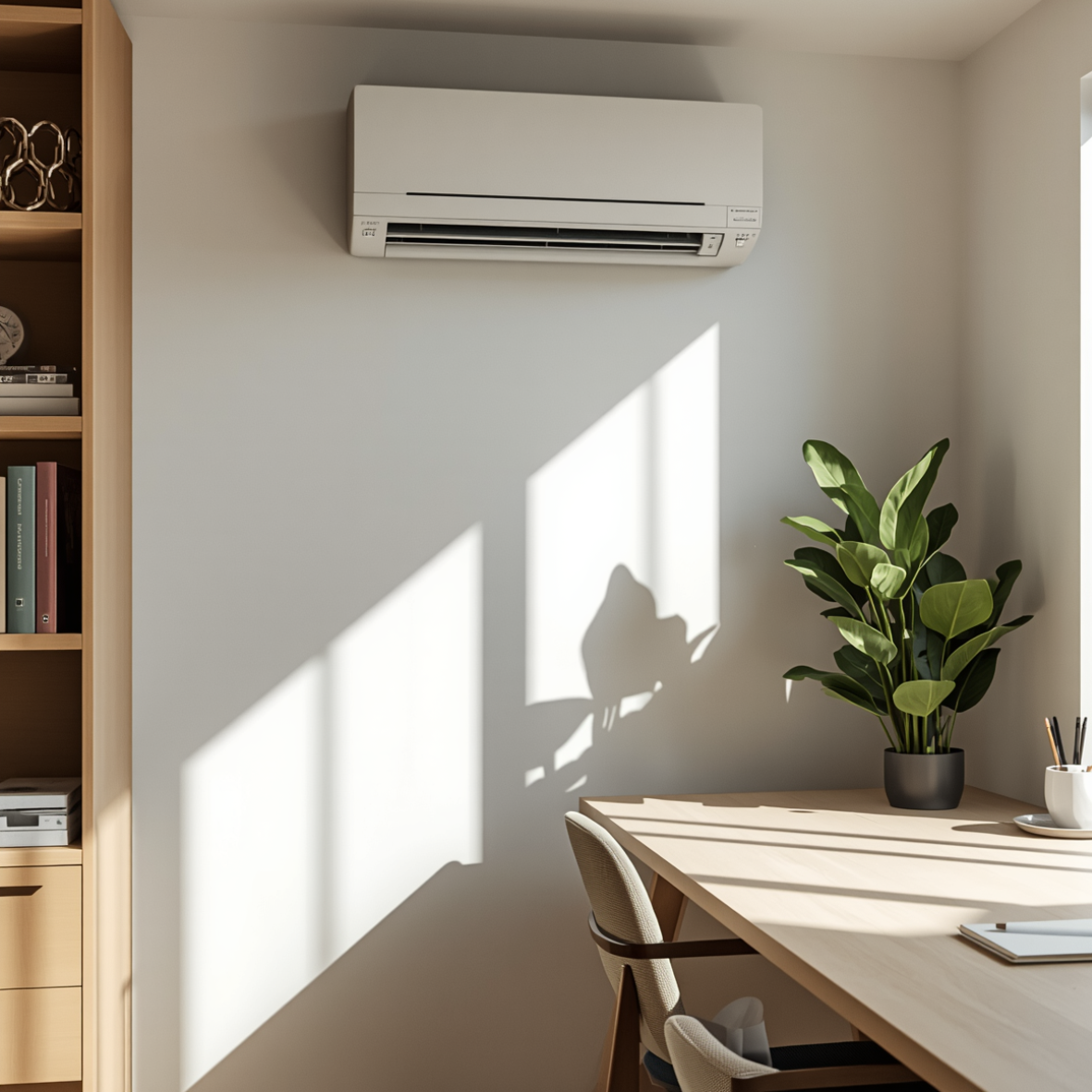 Wall mounted air conditioning unit in a home office